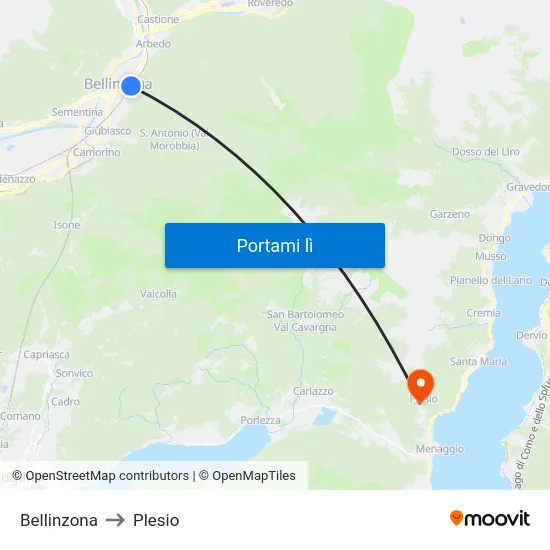 Bellinzona to Plesio map