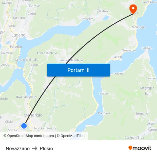 Novazzano to Plesio map