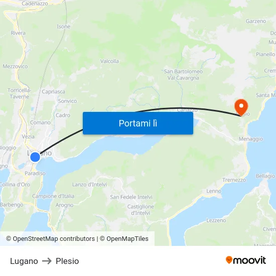 Lugano to Plesio map
