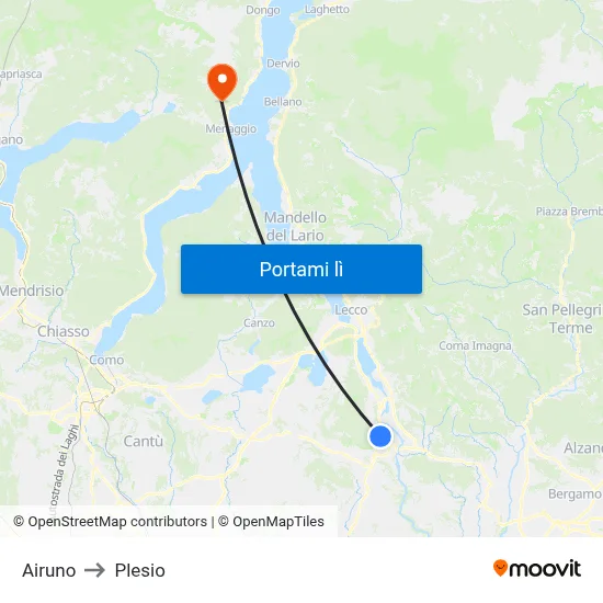 Airuno to Plesio map