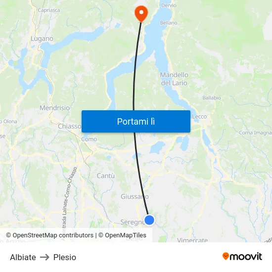 Albiate to Plesio map