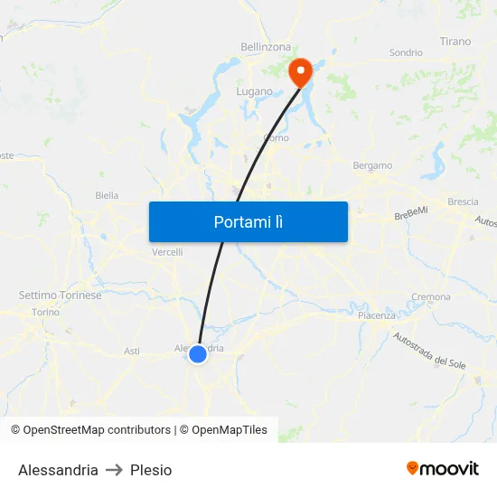 Alessandria to Plesio map