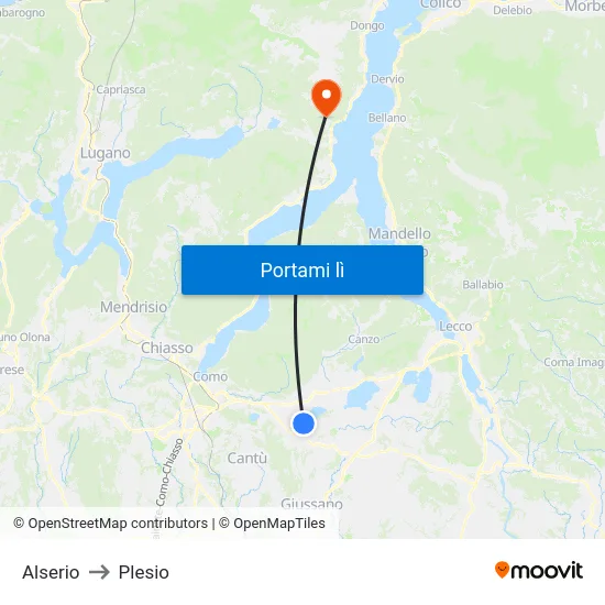 Alserio to Plesio map