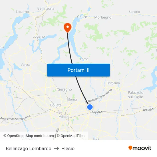Bellinzago Lombardo to Plesio map