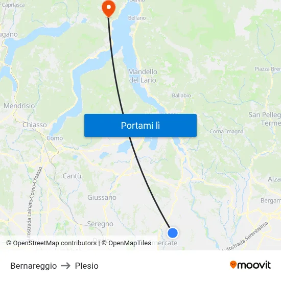 Bernareggio to Plesio map
