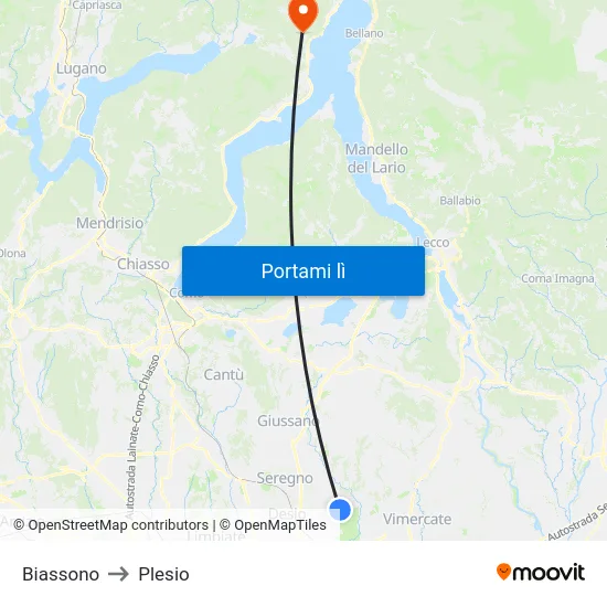 Biassono to Plesio map