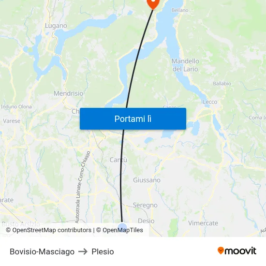 Bovisio-Masciago to Plesio map
