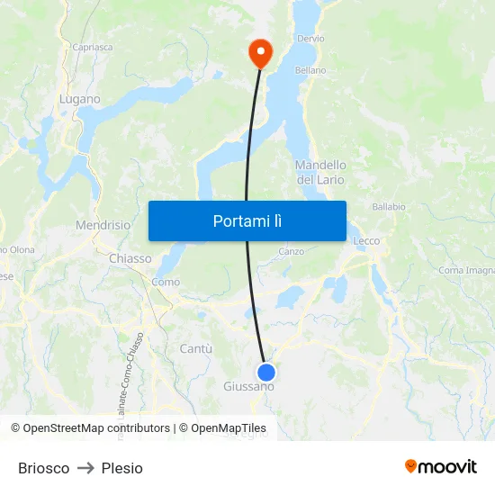 Briosco to Plesio map