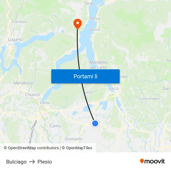 Bulciago to Plesio map