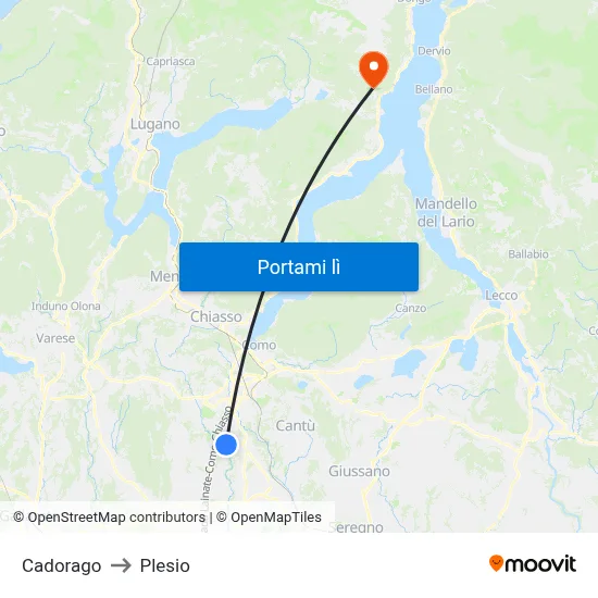 Cadorago to Plesio map