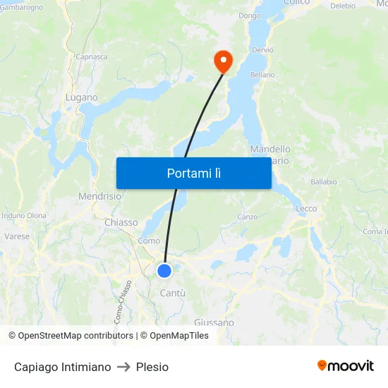 Capiago Intimiano to Plesio map