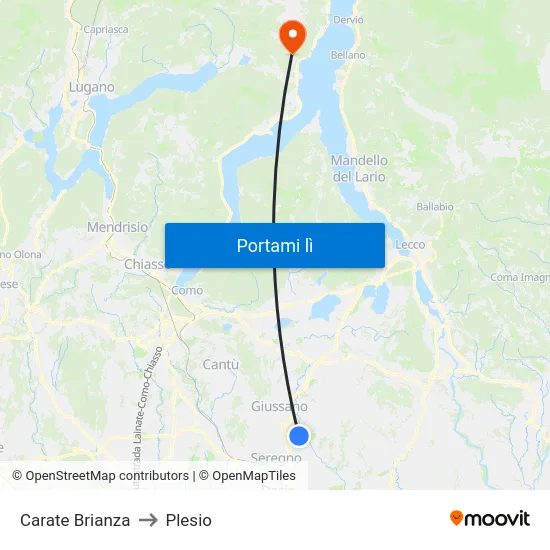 Carate Brianza to Plesio map
