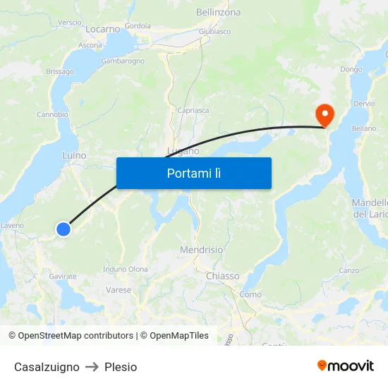 Casalzuigno to Plesio map
