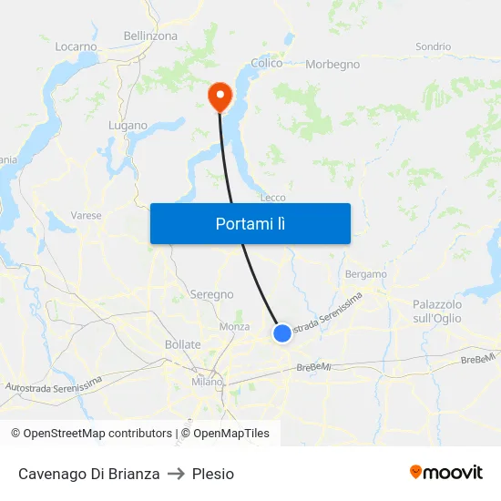 Cavenago Di Brianza to Plesio map