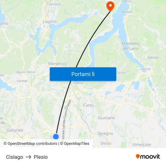 Cislago to Plesio map