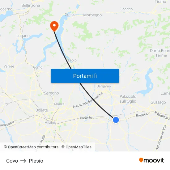 Covo to Plesio map