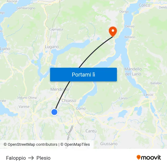 Faloppio to Plesio map