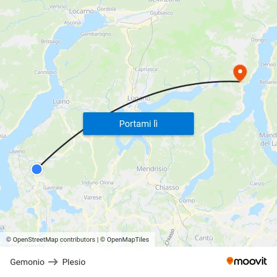 Gemonio to Plesio map