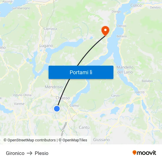 Gironico to Plesio map