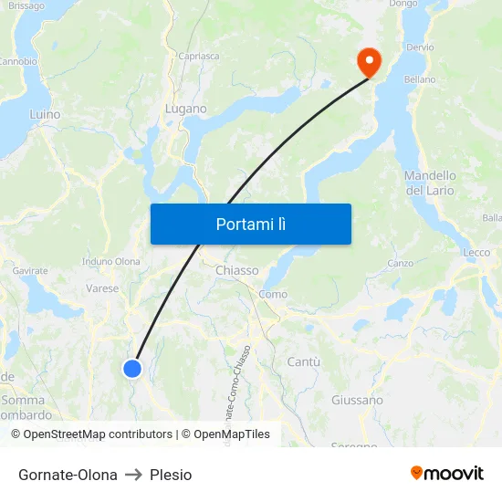 Gornate-Olona to Plesio map