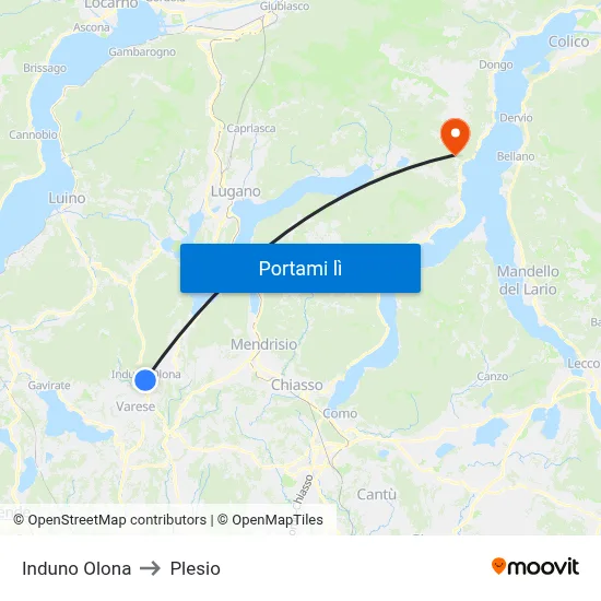 Induno Olona to Plesio map