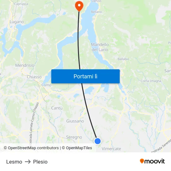 Lesmo to Plesio map