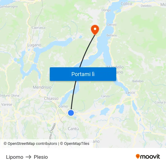 Lipomo to Plesio map