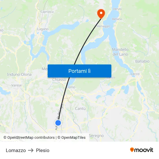 Lomazzo to Plesio map