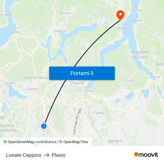 Lonate Ceppino to Plesio map