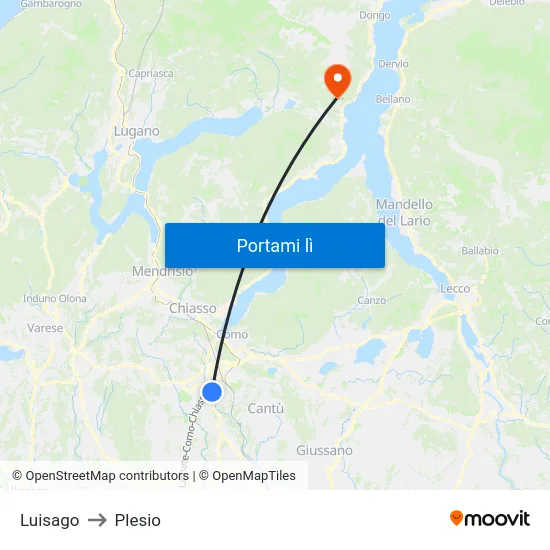 Luisago to Plesio map