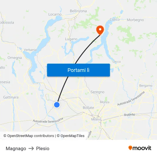 Magnago to Plesio map