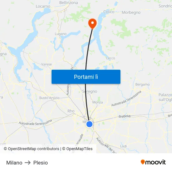 Milano to Plesio map
