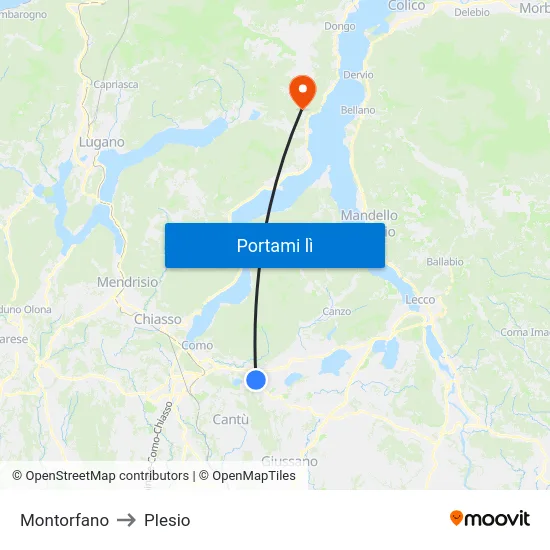 Montorfano to Plesio map
