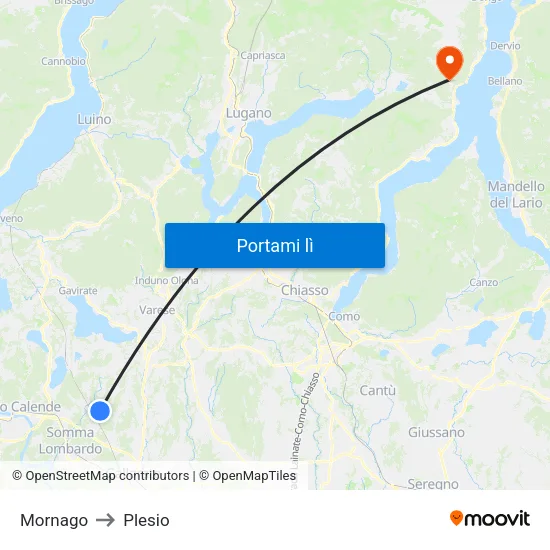Mornago to Plesio map