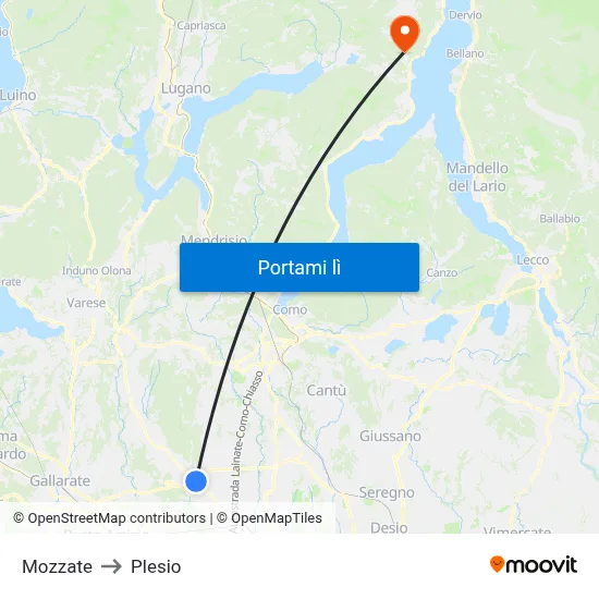 Mozzate to Plesio map