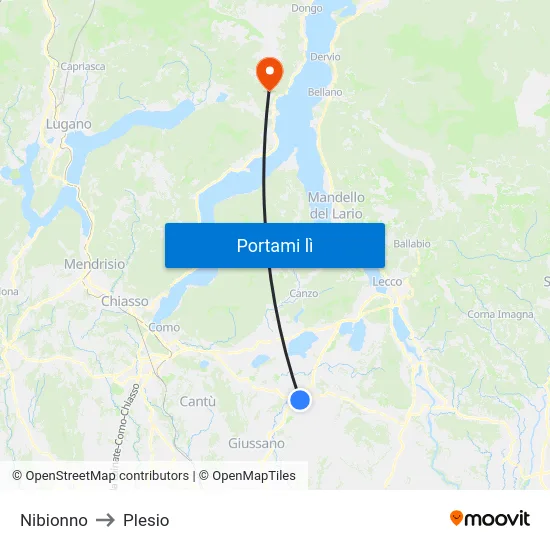 Nibionno to Plesio map