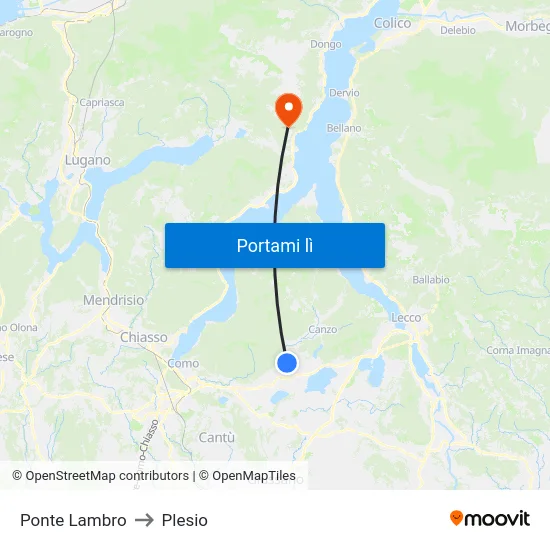 Ponte Lambro to Plesio map