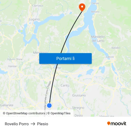 Rovello Porro to Plesio map