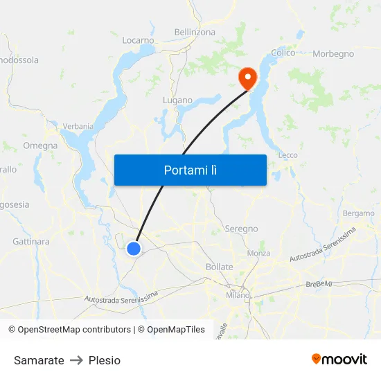 Samarate to Plesio map