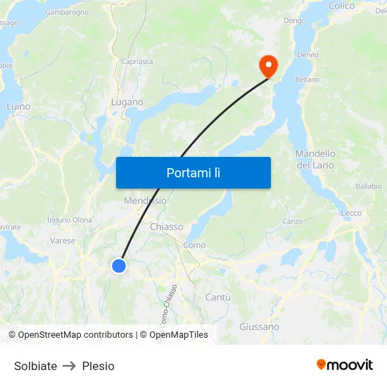 Solbiate to Plesio map