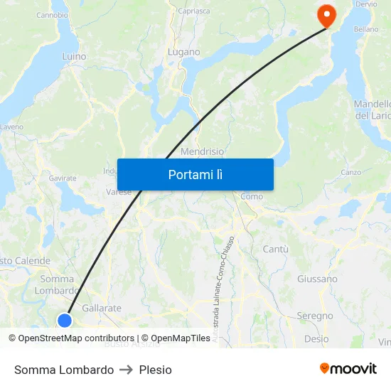 Somma Lombardo to Plesio map