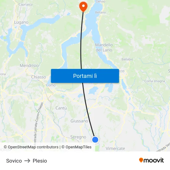 Sovico to Plesio map