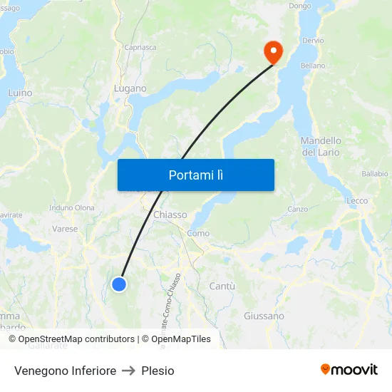 Venegono Inferiore to Plesio map