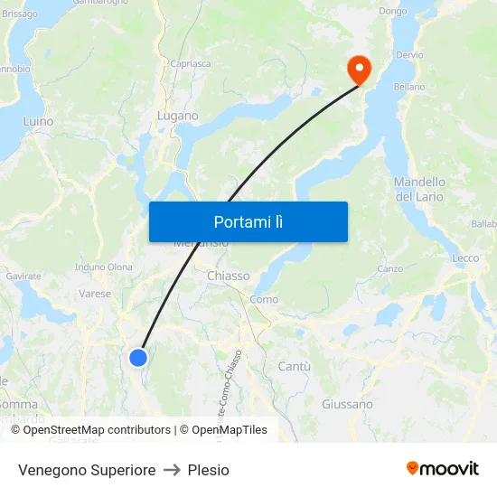 Venegono Superiore to Plesio map