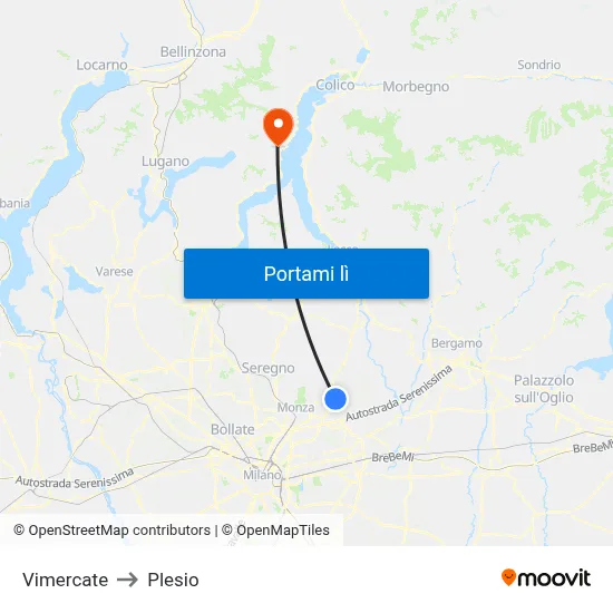 Vimercate to Plesio map