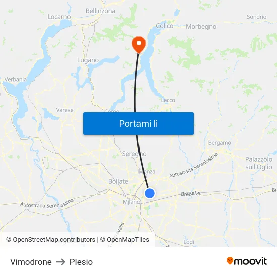 Vimodrone to Plesio map