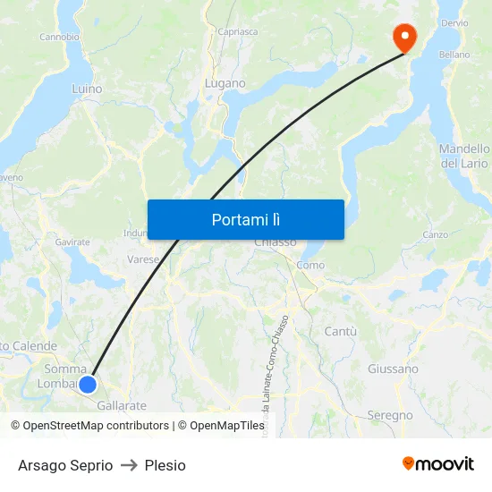 Arsago Seprio to Plesio map