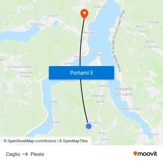Caglio to Plesio map