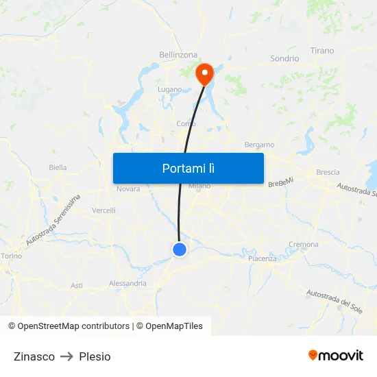 Zinasco to Plesio map