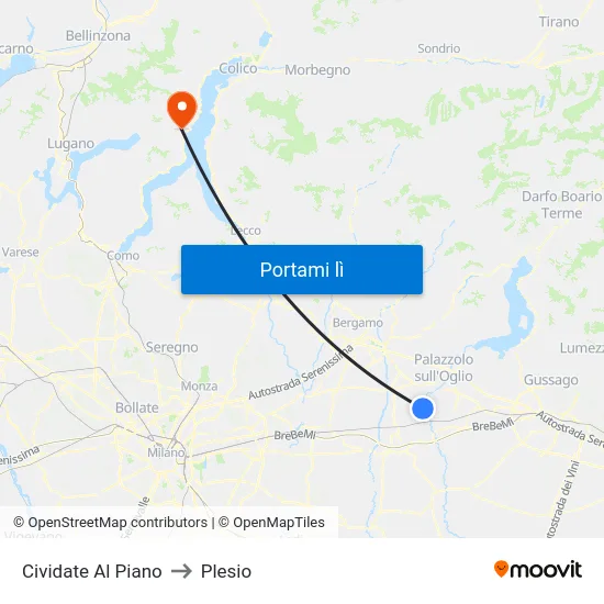 Cividate Al Piano to Plesio map